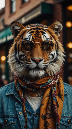 Portrait of a tiger in the streets of New York City.の素材
