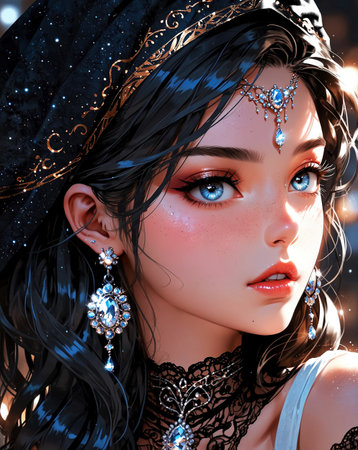 Beautiful young woman with bright make-up. Jewellery.の素材