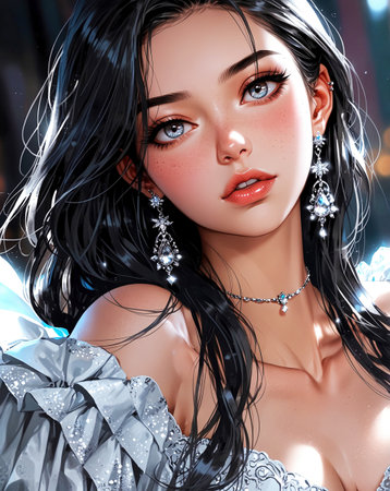 3D illustration of a beautiful girl with fantasy make-up.の素材