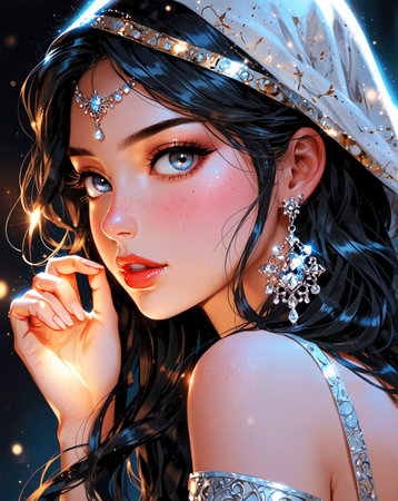 3D illustration of a beautiful girl in a fantasy costume. Beauty, fashion.の素材