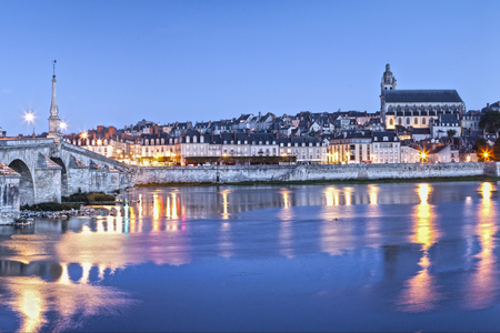 A panoramic view of the ancient town of Blois, on the Loire, Centre, France, at twilight.