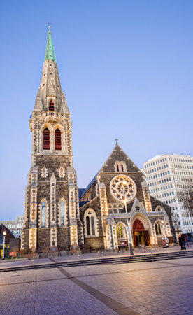 New Zealand Christchurch Cathedral Square at Twilightのeditorial素材