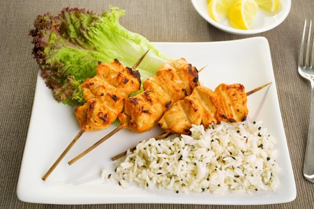 Tandoori chicken with basmati rice and salad.