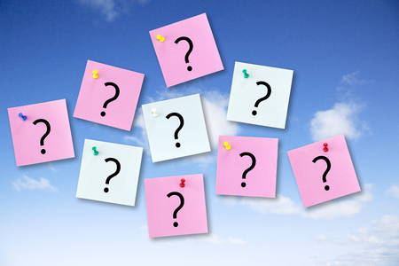 Question Concept on Blue Sky with colorful Notesの写真素材