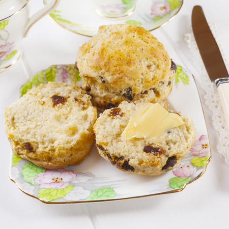 Date Scones with Butterの写真素材