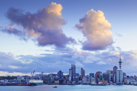 Auckland Skyline with Dramatic Cloudsの写真素材