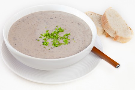 Mushroom Soup with Breadの写真素材