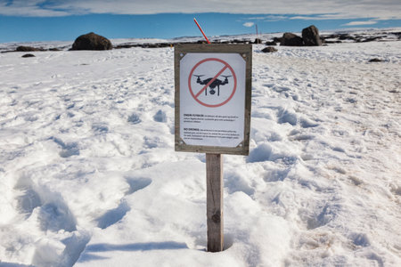 No Drones Sign Vatnajokull National Park Icelandのeditorial素材