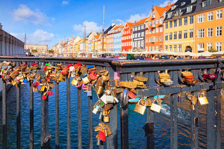 Padlocks on Canal Bridge Nyhavn, Copenhagen, Denmark