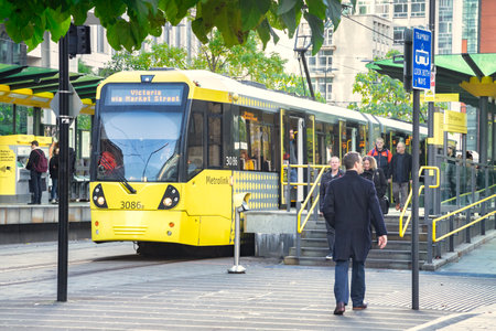 Metrolink Tram in St Peters Square Manchester UK