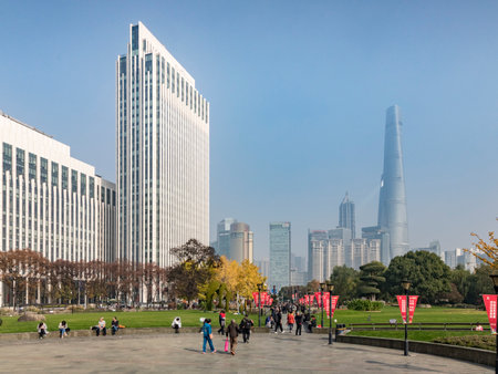 Shanghai Skyline from Gucheng Parkのeditorial素材