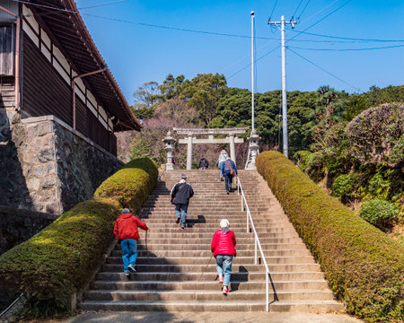 Steps to the Katahara Shrine, Gamagori, Japanのeditorial素材