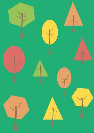 yellow green and red trees in autumnのイラスト素材