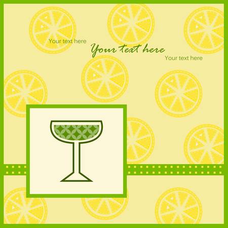 Vector illustration of a card with a glass of wine and lemon slicesのイラスト素材