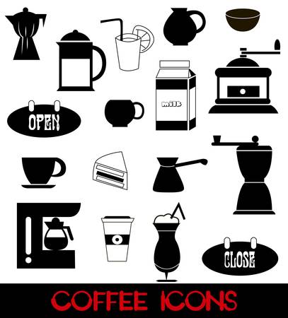 illustration of coffee icons on white backgroundのイラスト素材