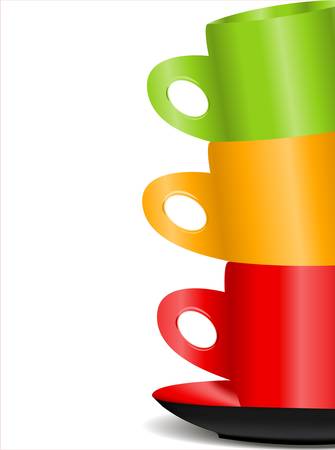 Three colorful cups make a tower on white backgroundのイラスト素材