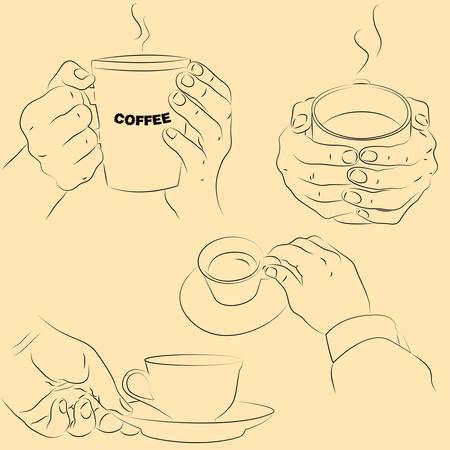 Sketchy illustration of human hands holding cupsのイラスト素材