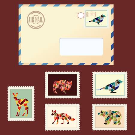 Vector illustration of an envelope and stampsのイラスト素材
