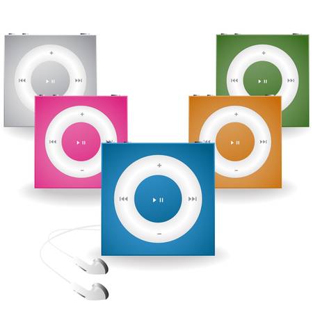 vector realistic media players with earphones on white backgroundのイラスト素材