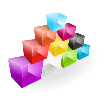  illustration of color glass cubes on white backgroundのイラスト素材