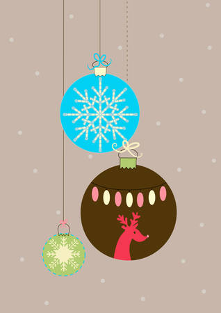 Three colorful Christmas balls with snowflakes and reindeerのイラスト素材