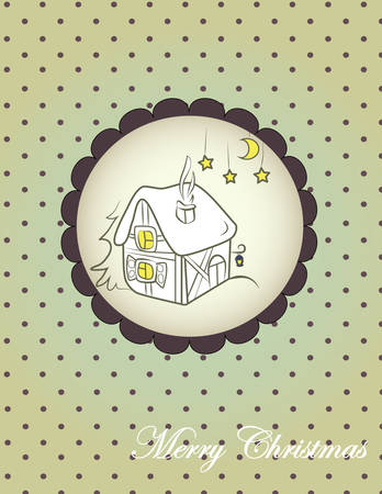 Retro Christmas card with a house. Vectorのイラスト素材