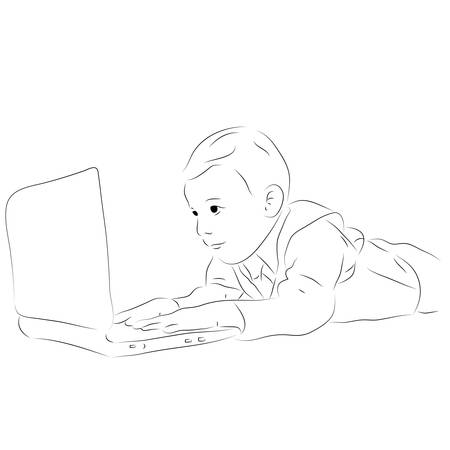 Vector illustration of a boy and laptopのイラスト素材