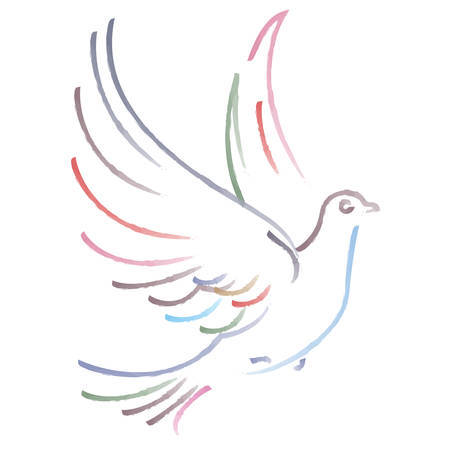 Vector illustration of flying dove on white backgroundのイラスト素材