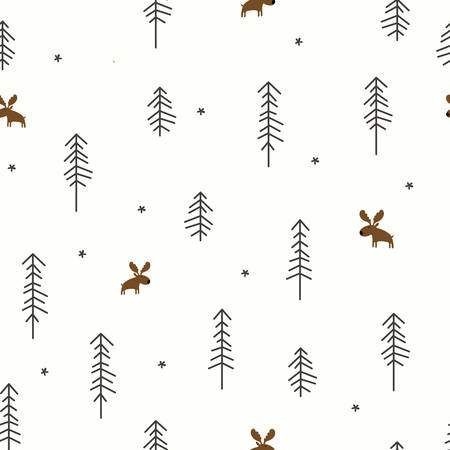 Vector illustration of a Winter Forest with a Mooseのイラスト素材