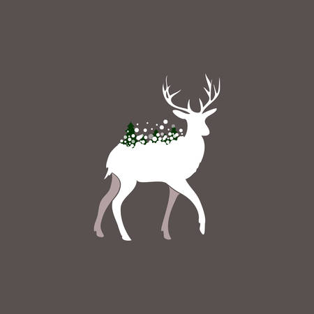 Vector illustration of a Winter Deer Silhouetteのイラスト素材