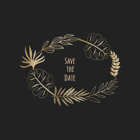 wedding invitation icon with gold tropic leavesのイラスト素材