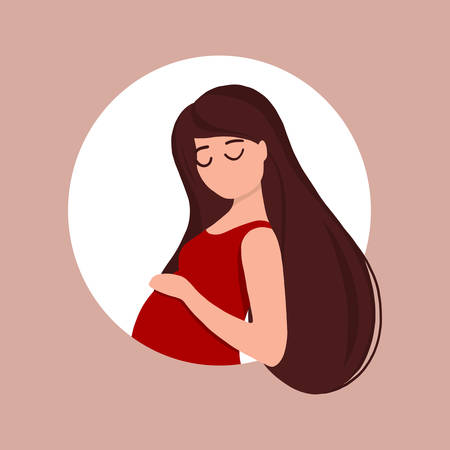 Pregnant woman caressing her belly, isolated on whiteのイラスト素材