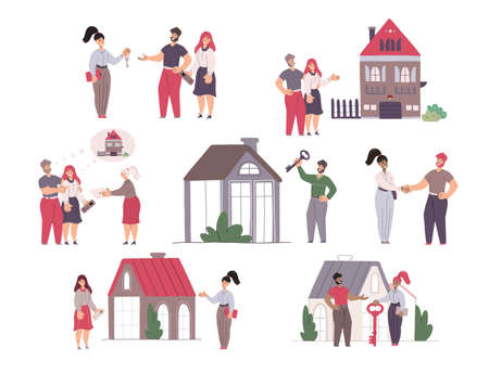 Real estate concept. Set of vector flat illustrations isolated on white backgroundのイラスト素材