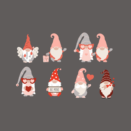 Valentine gnomes set. Vector illustrationのイラスト素材