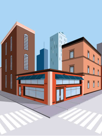 Vector illustration of a city center or downtown in perspective. Business city in modern style on light backgroundのイラスト素材