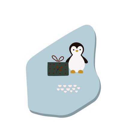 Vector illustration of a cartoon island with a penguin and Christmas present on itのイラスト素材