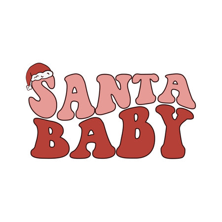 Santa Baby. Groovy hippie Christmas lettering. retro cartoon styleのイラスト素材