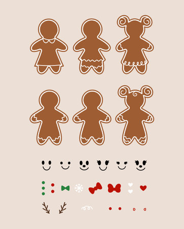 Built your own gingerbread man. Cartoon vector illustration of gingerbread men elements. christmas conceptのイラスト素材