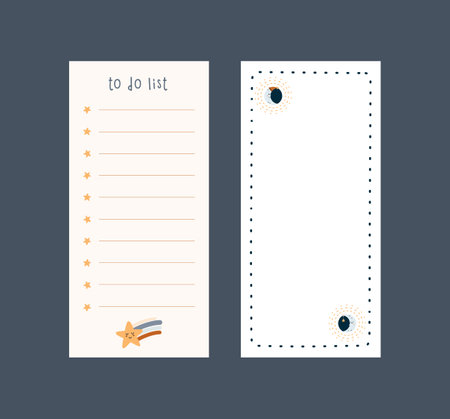 Celestial notebook design. Cute and simple prinatble to do list. stationery template designのイラスト素材