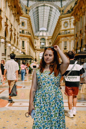 Tourists visiting the Galleria Vittorio Emanuele II in Milan.の写真素材