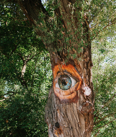 Eye on the tree in the forest. Conceptual image for Halloweenの写真素材