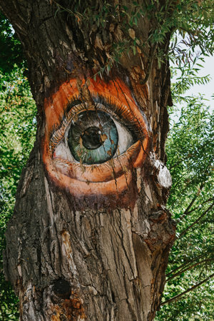 Close up view of an eye on a tree in a park.の写真素材