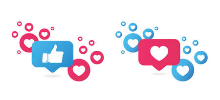 Like and Love icons. Thumbs up and heart, social media icon.