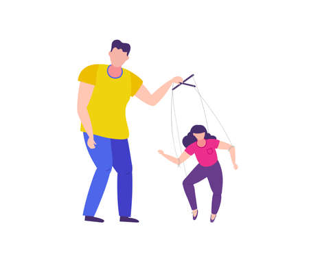 Man manipulates the woman. Domestic violence and manipulation over woman. Isolated vector illustration.のイラスト素材