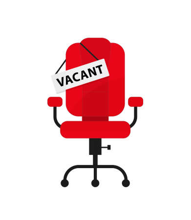 Empty office chair with vacant sign. Employment, vacancy and hiring job vector concept.のイラスト素材
