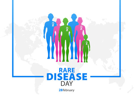 Rare Disease Day Poster or Banner Background. Group of people with rare diseases.のイラスト素材