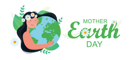 Mother Earth Day Poster Concept. Save the earth and Earth day. Horizontal banner.のイラスト素材