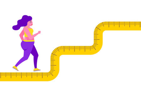 Fat woman. Overweight woman lead an unhealthy and sedentary lifestyle. Fast food.のイラスト素材