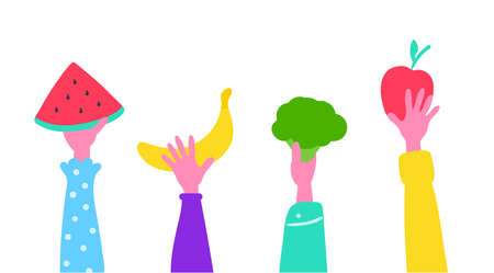 fruits and vegetables in the hands of peopleのイラスト素材