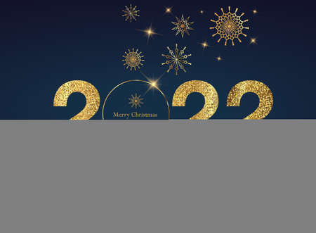 2022 happy new year background with golden glitter number. Christmas winter holidays design. Golden...